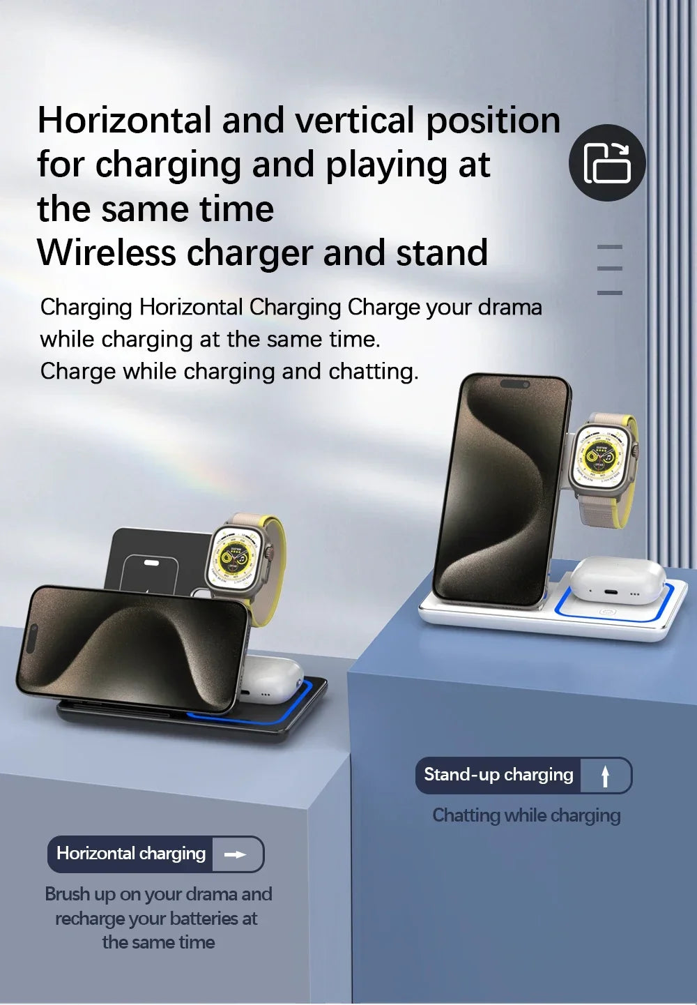 30W Magnetic Wireless Charger Stand for iPhone 15 14 13 12 Pro Max Apple Watch 8 7 Airpods Pro 3 In 1 Fast Phone Charging Sation