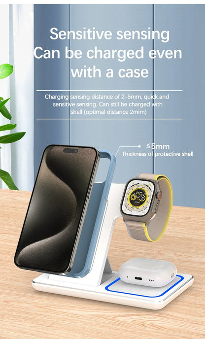 30W Magnetic Wireless Charger Stand for iPhone 15 14 13 12 Pro Max Apple Watch 8 7 Airpods Pro 3 In 1 Fast Phone Charging Sation