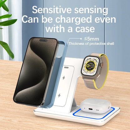 30W Magnetic Wireless Charger Stand for iPhone 15 14 13 12 Pro Max Apple Watch 8 7 Airpods Pro 3 In 1 Fast Phone Charging Sation