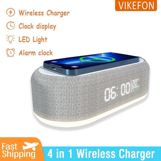 Alarm Clock W/Built in 15W Charging mount, built in night lamp, and digital thermometer