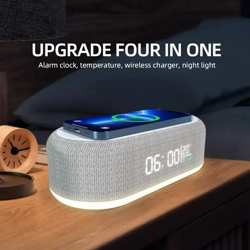 Alarm Clock W/Built in 15W Charging mount, built in night lamp, and digital thermometer